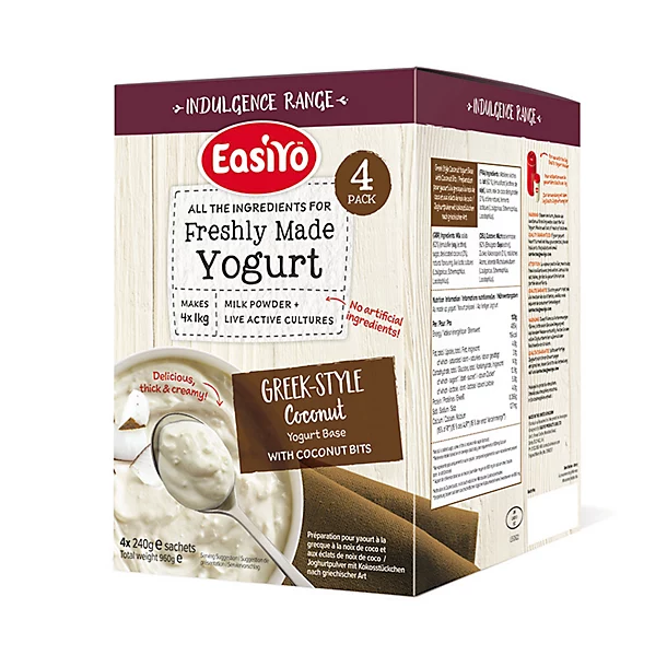 EasiYo Indulgence Greek Style With Coconut Bits Yoghurt Mix X 4 3 EasiYo Indulgence Greek Style With Coconut Bits Yoghurt Mix X 4