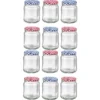 12 Small Glass Jam Jars With 12 Blue & Red Gingham Lids