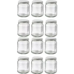 12 Small Glass Jam Jars With 12 White Lids
