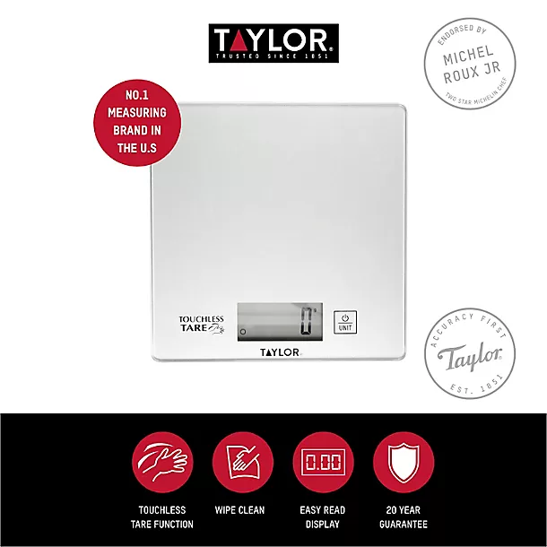 Taylor Digital Touchless Tare Scale Silver 5 Taylor Digital Touchless Tare Scale Silver - Image 3
