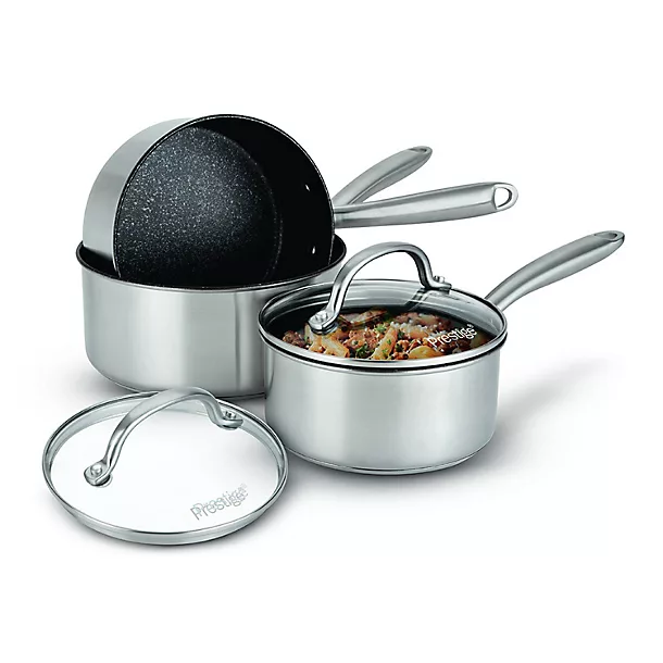 Prestige Scratch Guard Stainless Steel 3-Piece Saucepan Set 5 Prestige Scratch Guard Stainless Steel 3-Piece Saucepan Set - Image 3