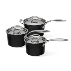 Circulon Style Hard Anodised 3-Piece Pan Set With Lids