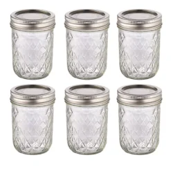 6 Ball Regular Mouth Quilted Crystal Mason Preserving Jars 240ml