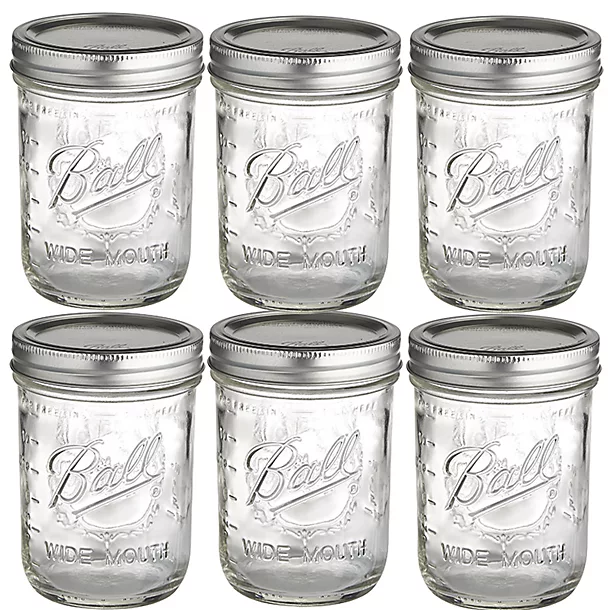 6 Ball Wide Mouth Embossed Glass Jam Jars And Lids 473ml 3 6 Ball Wide Mouth Embossed Glass Jam Jars And Lids 473ml