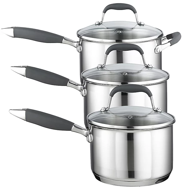 Lakeland Stainless Steel 3-Piece Saucepan Set 3 Lakeland Stainless Steel 3-Piece Saucepan Set