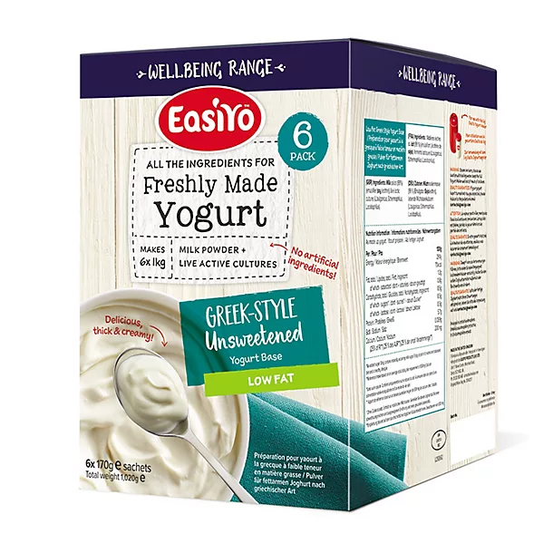EasiYo Wellbeing Low Fat Greek Style Unsweetened Yoghurt Mix X 6 3 EasiYo Wellbeing Low Fat Greek Style Unsweetened Yoghurt Mix X 6