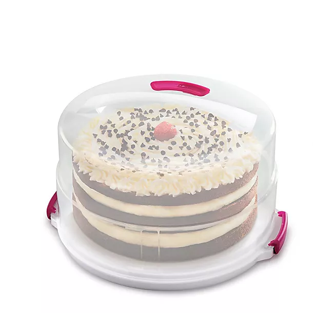 2 In 1 Height Adjustable Cake Carrier Caddy - Round Holds 30cm Cakes 3 2 In 1 Height Adjustable Cake Carrier Caddy - Round Holds 30cm Cakes